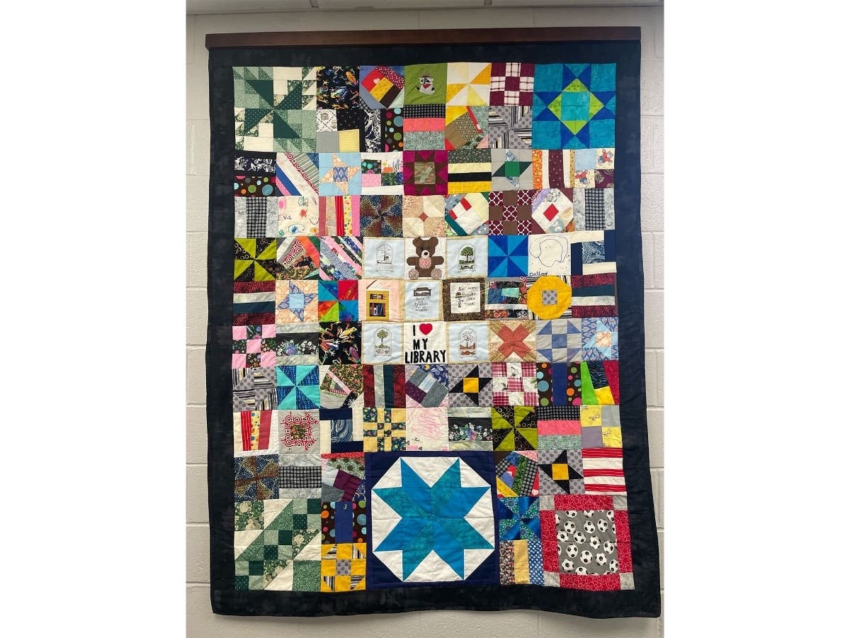 The new community quilt in Prince William County's Central Library.