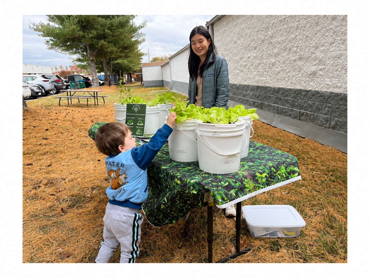 Stella Hong, founder of HydroHarvest, with some of her organization's grow kits. 
