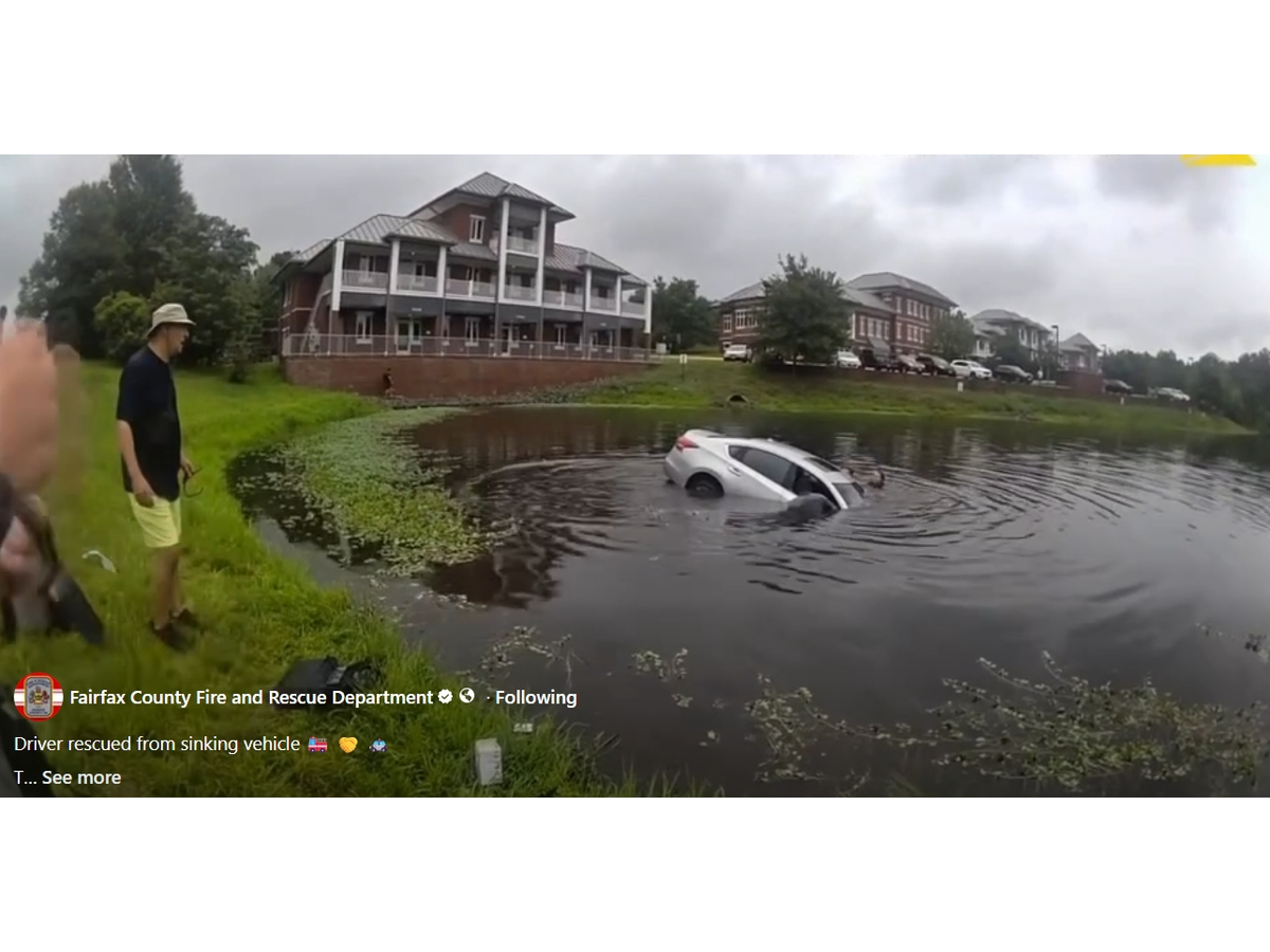 Fairfax rescuers were on the scene after a car drove into a pond on Sunday. 