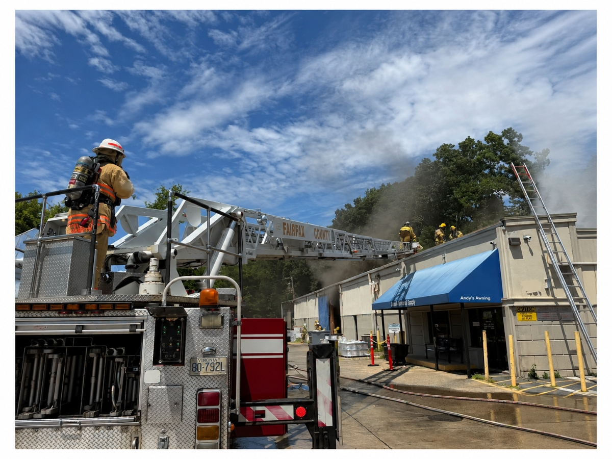 Fairfax firefighters battle a commercial building fire on Friday in Vienna.