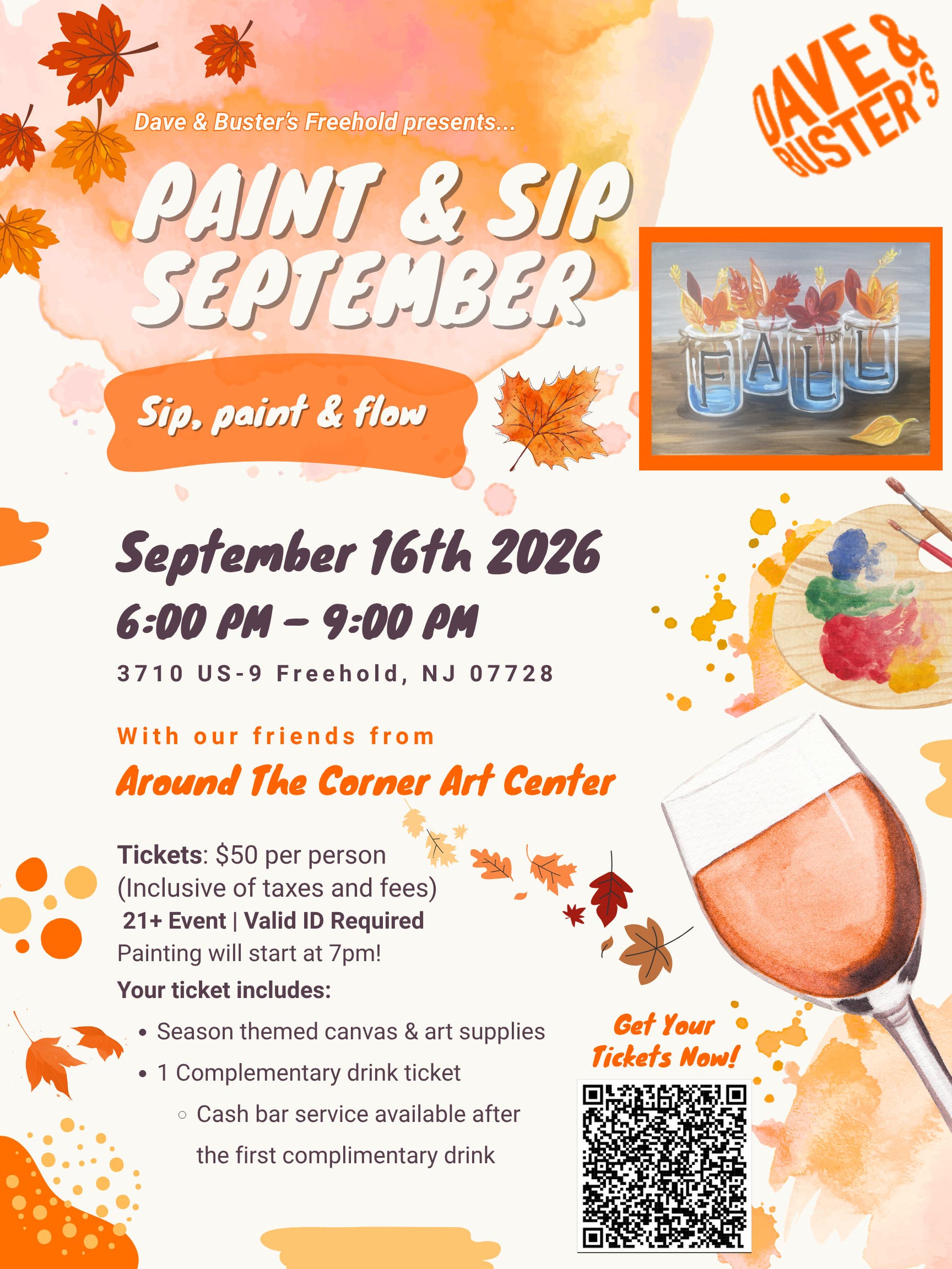 Autumn Theme Sip & Paint @ Dave & Buster's Freehold