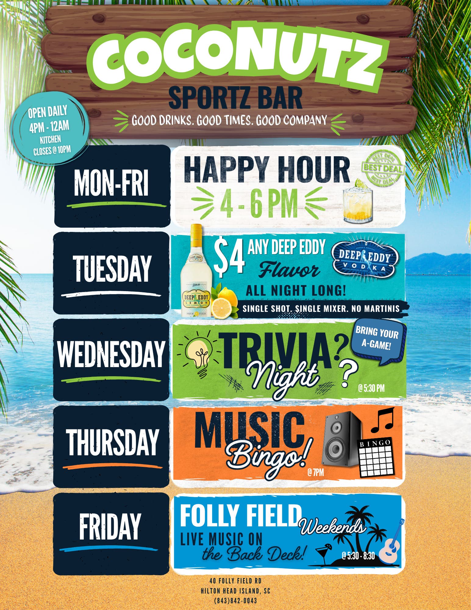 Coconutz Sportz Bar Weekly Events