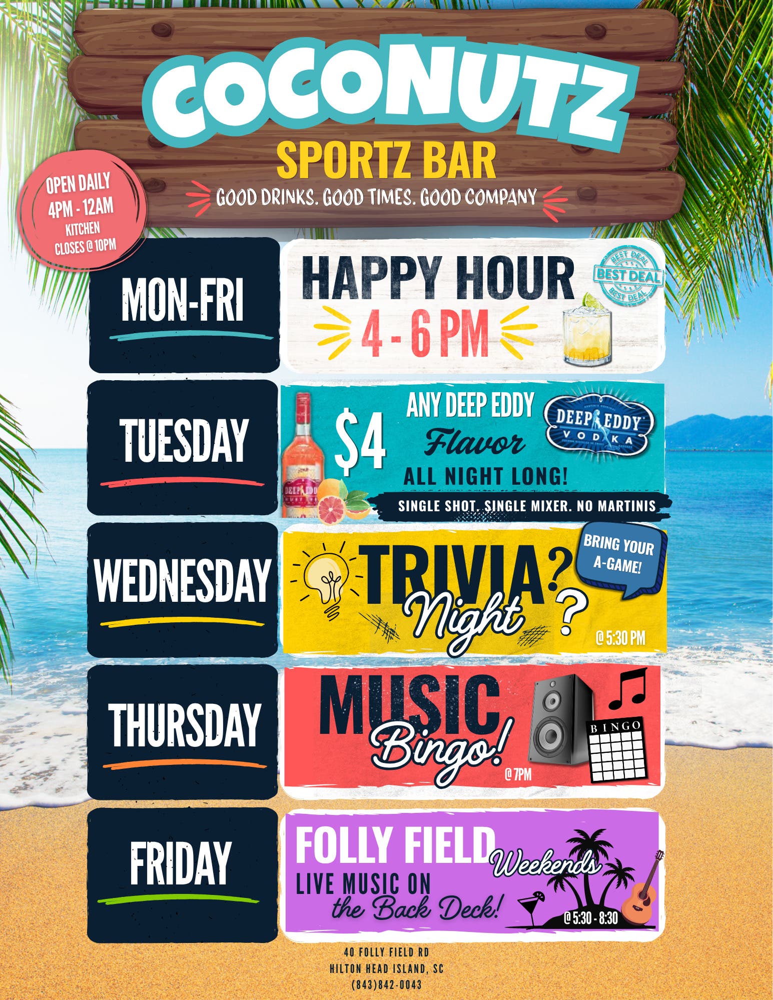 Coconutz Sportz Bar Weekly Events