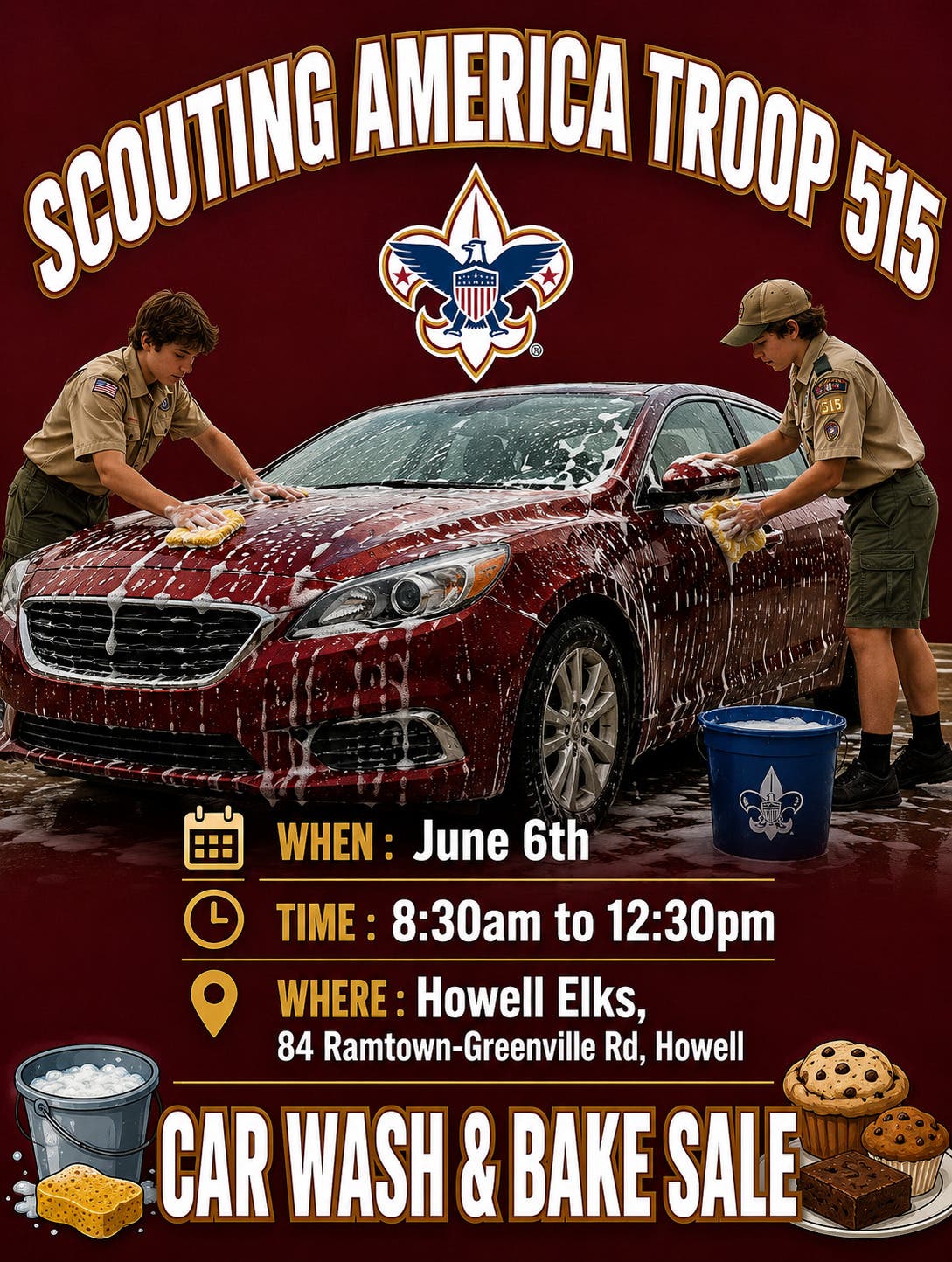 Car Wash & Bake Sale Fundraiser for Scouting America Troop 515