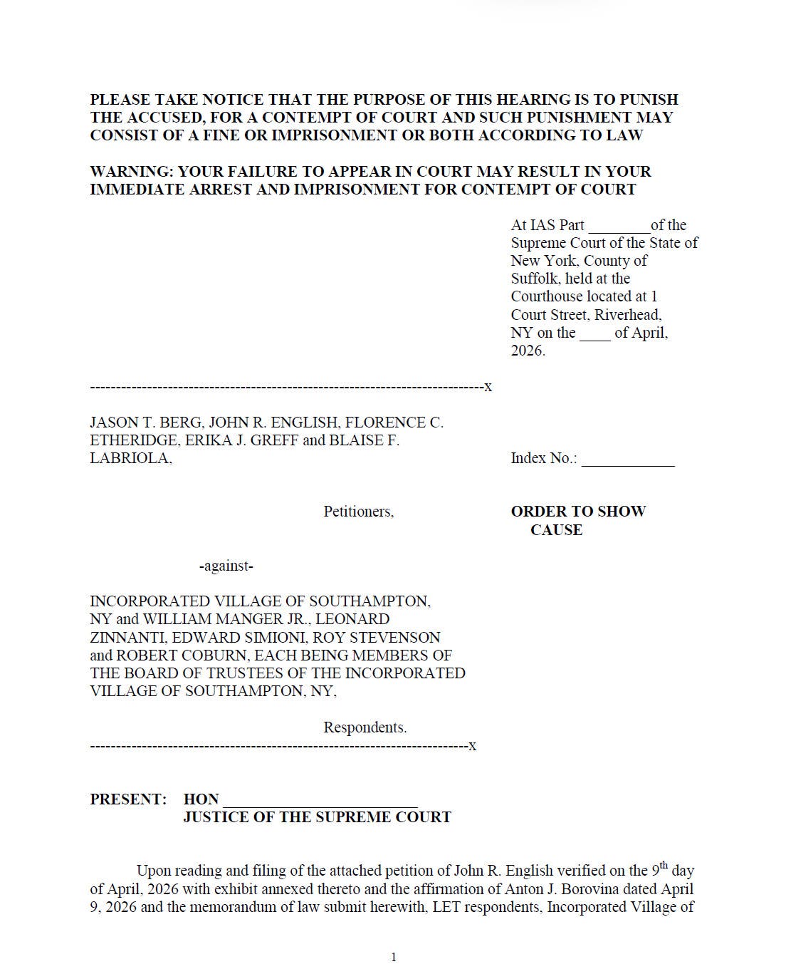 Southampton Village Trustees Facing Personal Jail Time & Fines Over Parkland Defiance
