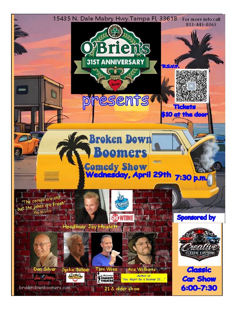 Broken Down Boomers Comedy Show @ O'Brien's Irish Pub + Classic Car Show