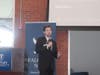 Creator of "Meridian," a behavior-driven dating platform, Bentley student Kevin Mason makes his pitch at 2026 Falcon's Nest.