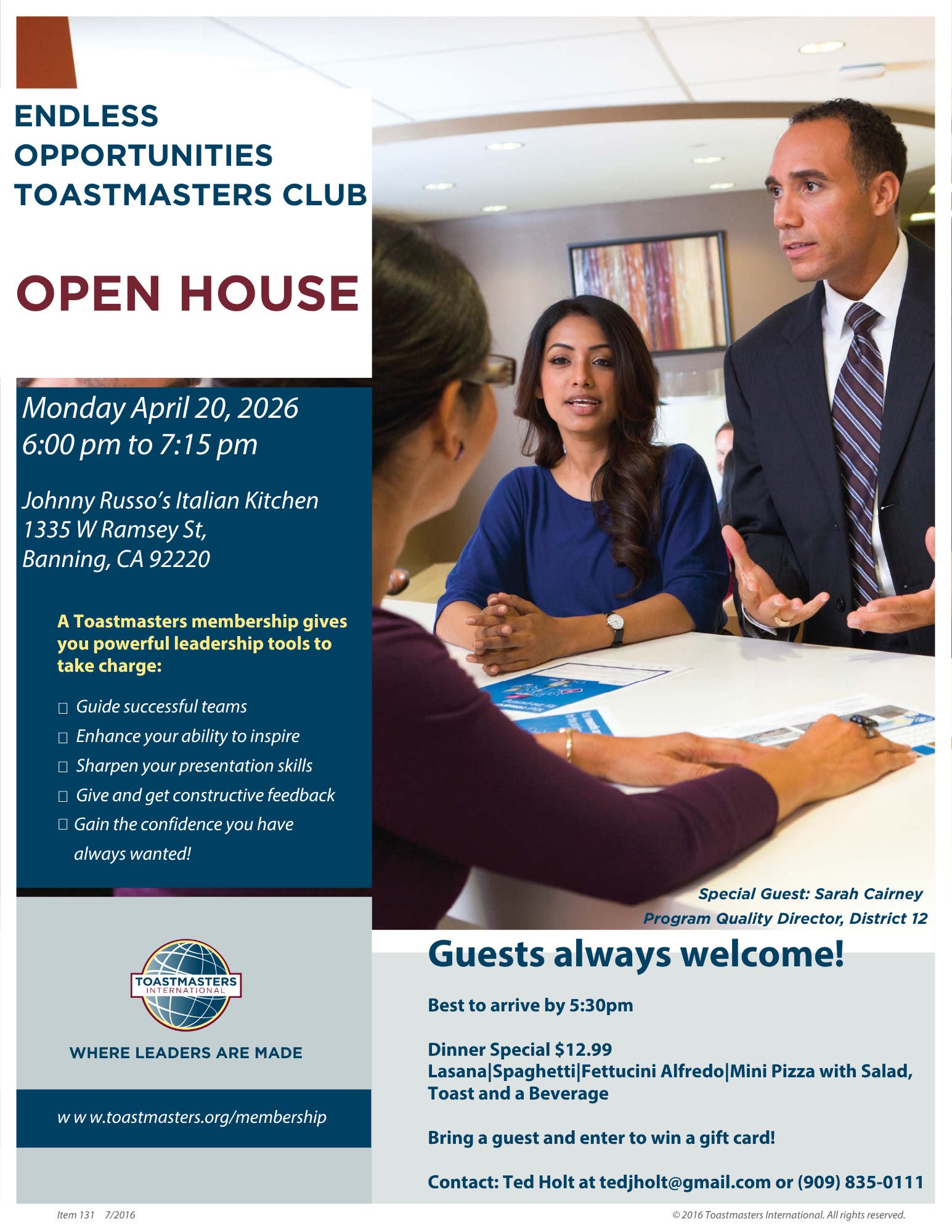 Open House for the Endless Opportunities Toastmasters Club