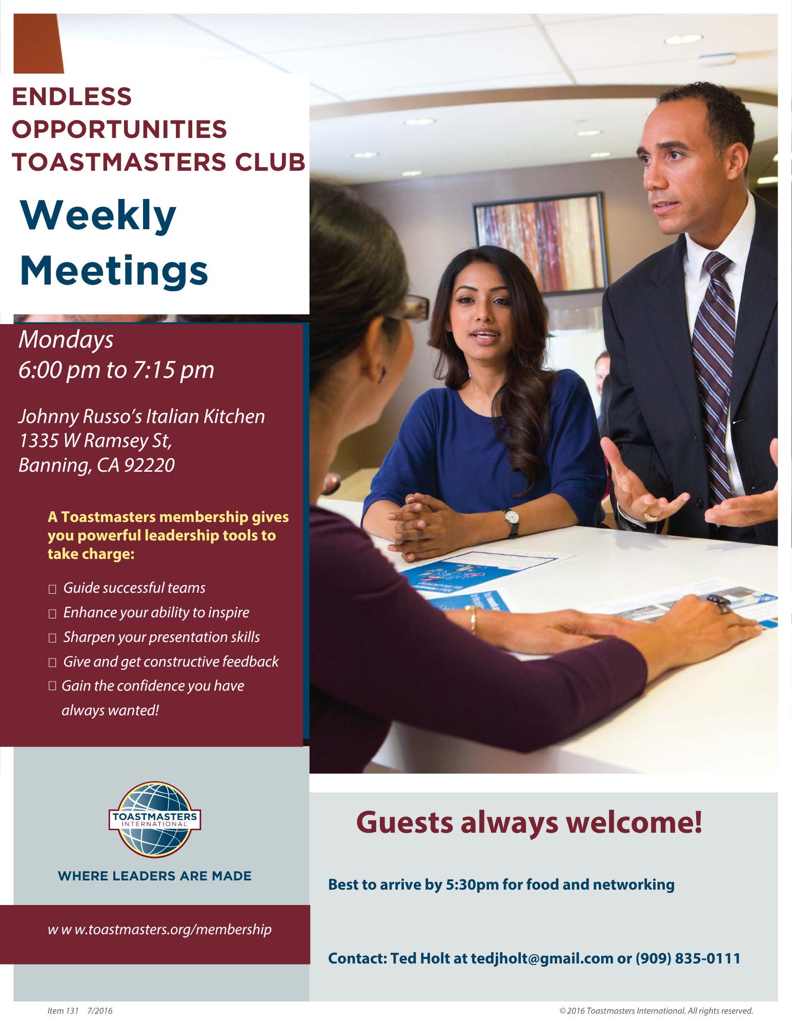 Endless Opportunities Toastmasters Club Weekly Meetings