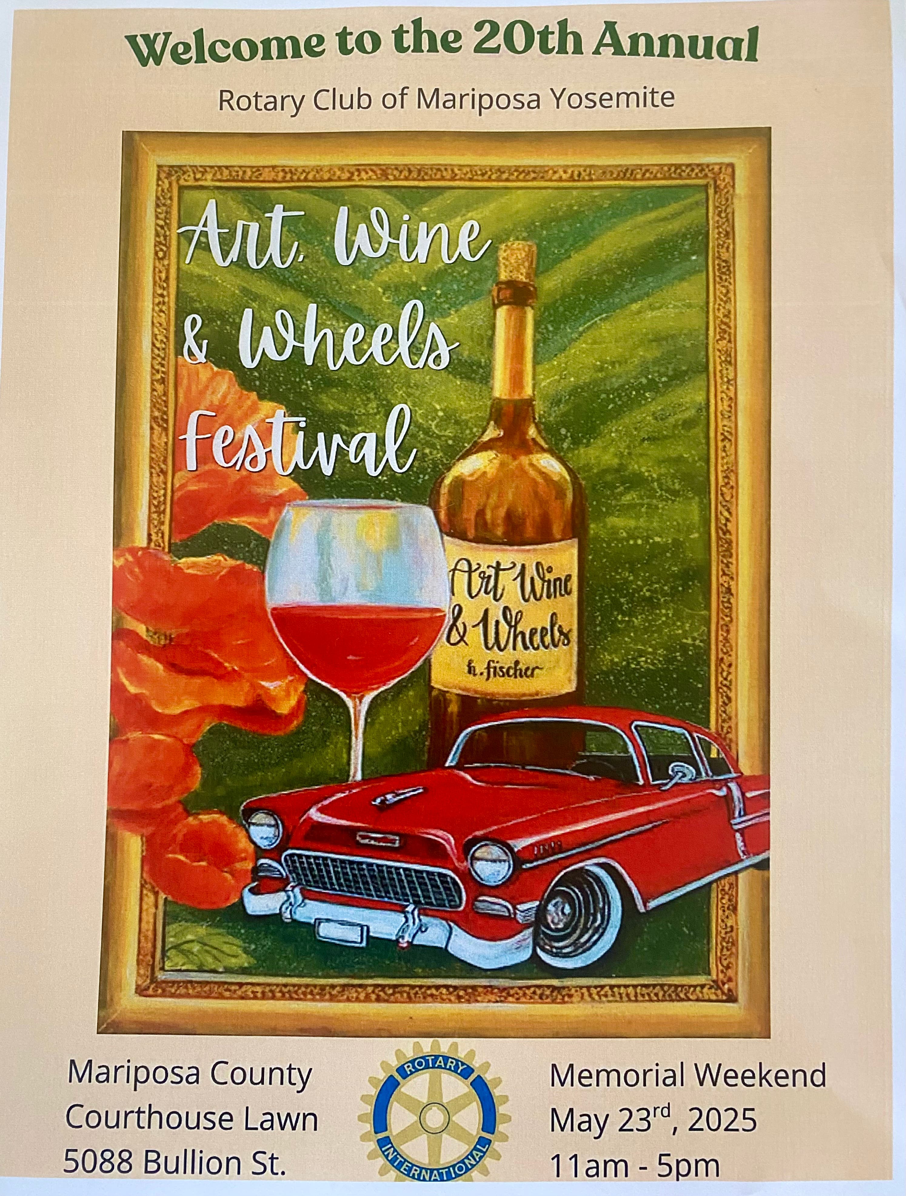 20th Annual Art, Wine & Wheels Festival returns Saturday 11-5 on Memorial Day weekend!