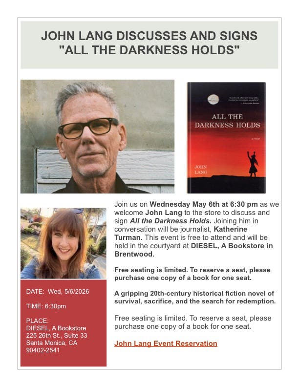 John Lang Discusses And Signs “ALL THE DARKNESS HOLDS"