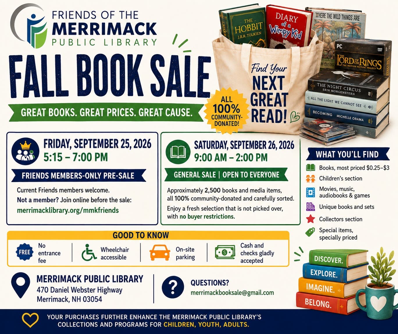 Friends of the Merrimack Public Library Fall Book Sale Merrimack, NH
