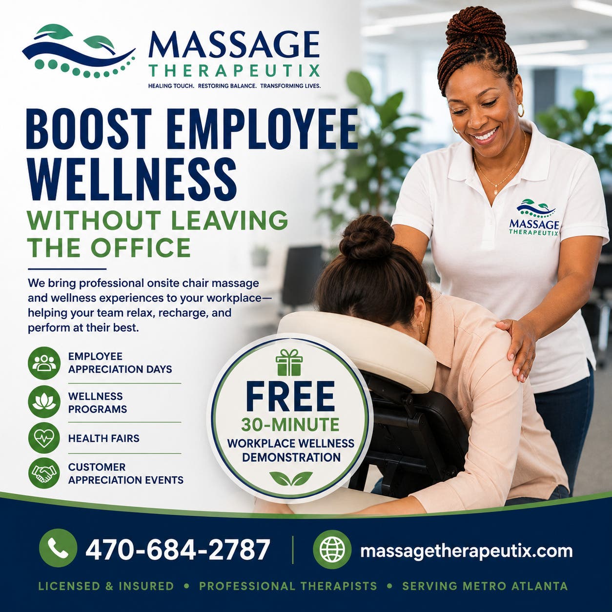 Wellness Days for Your Team | Onsite Chair Massage | Metro Atlanta