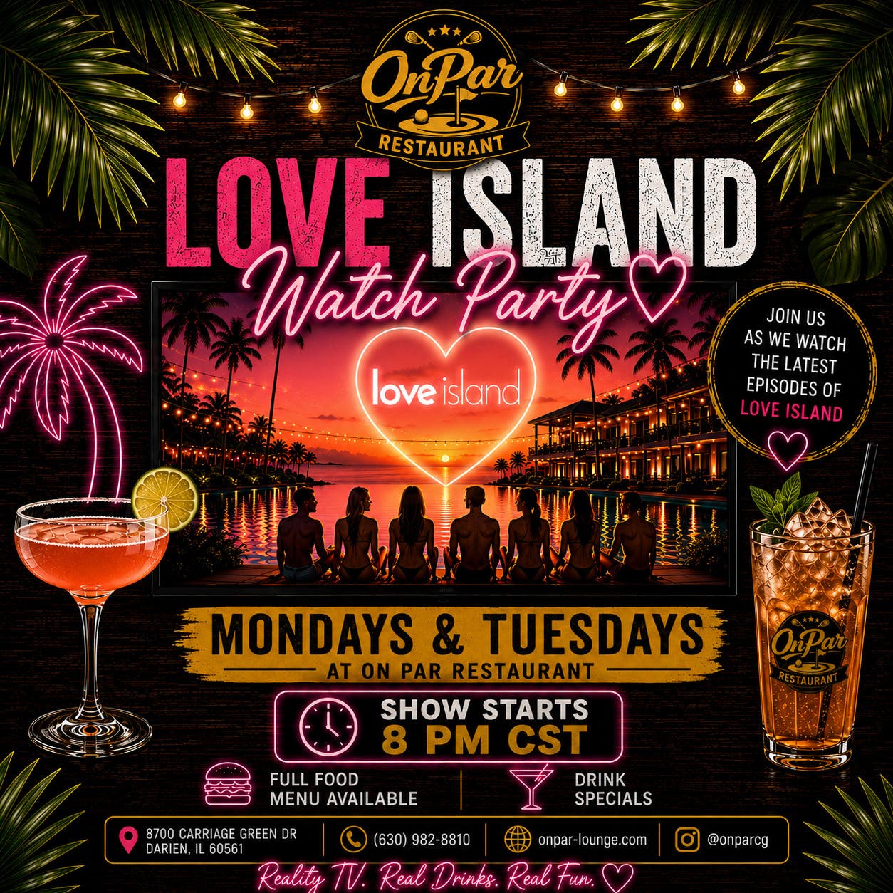 Love Island Watch Party| Darien, IL | Drink Specials!️