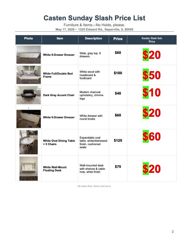 Last Day: May 17th:  IL to AZ Moving Sale