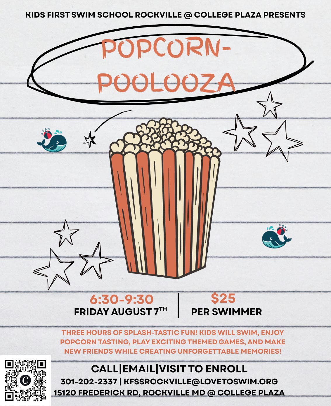 Popcorn-Poolooza at Kids First Swim School Rockville