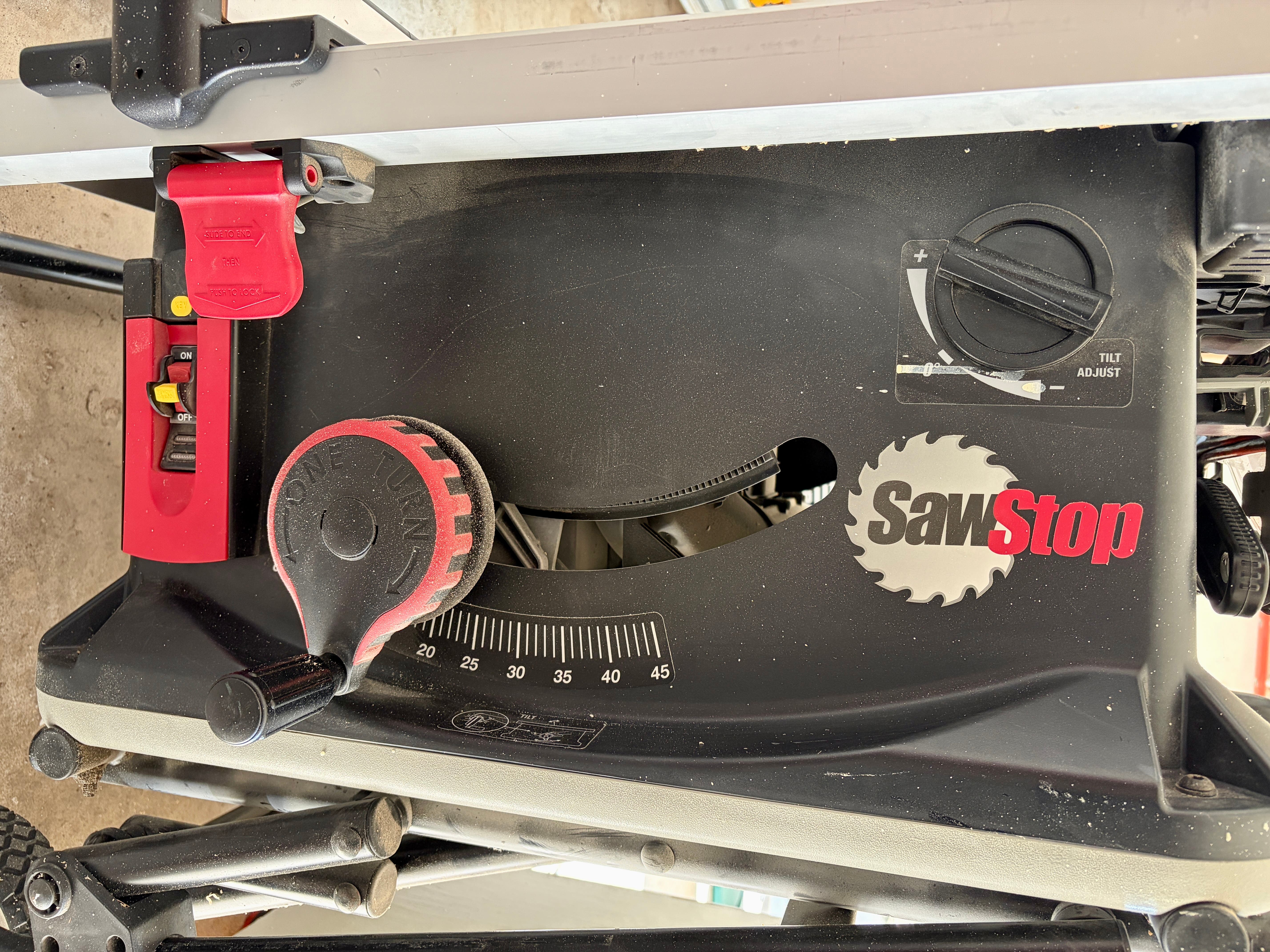SawStop Job Site saw with mobile cart