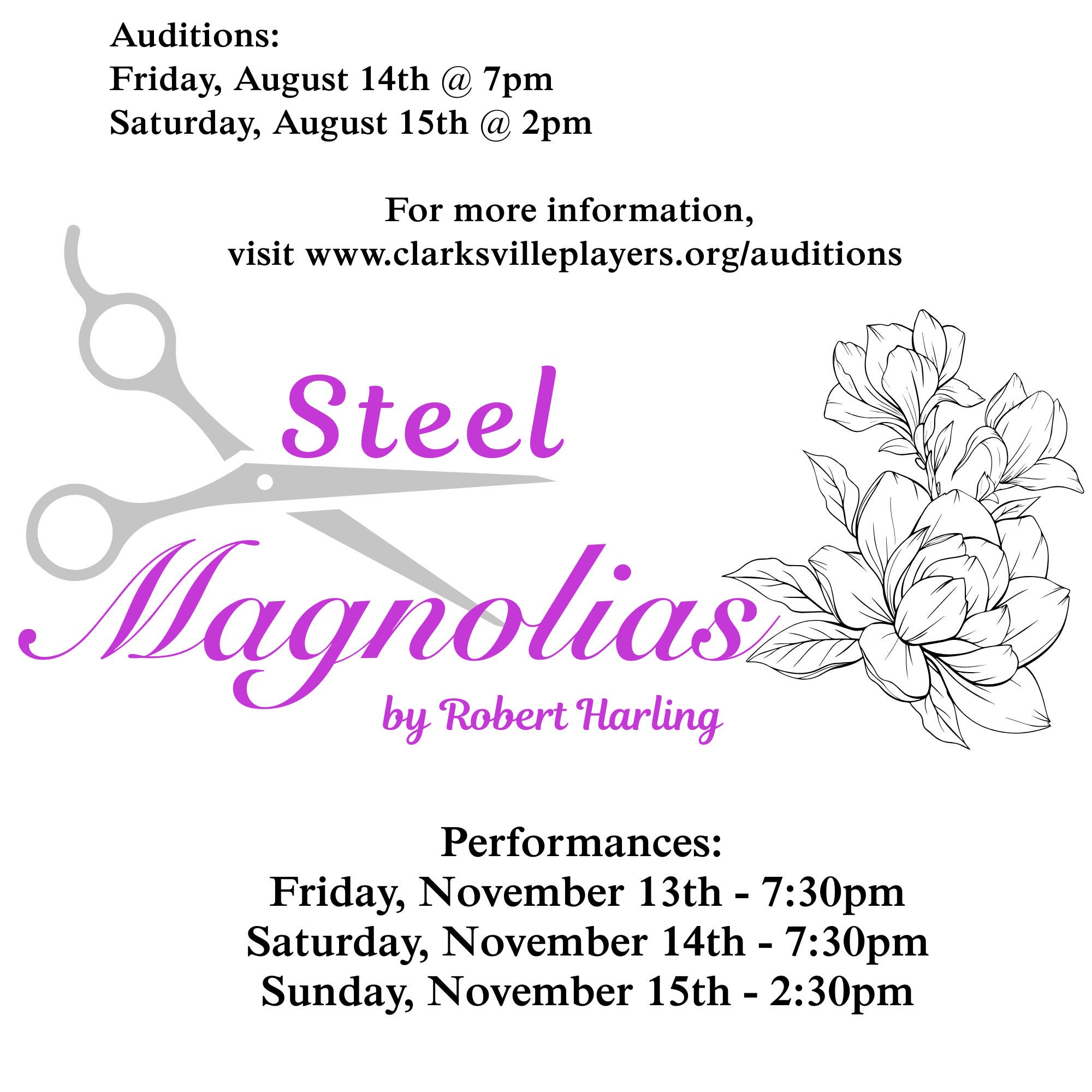Auditions for Steel Magnolias
