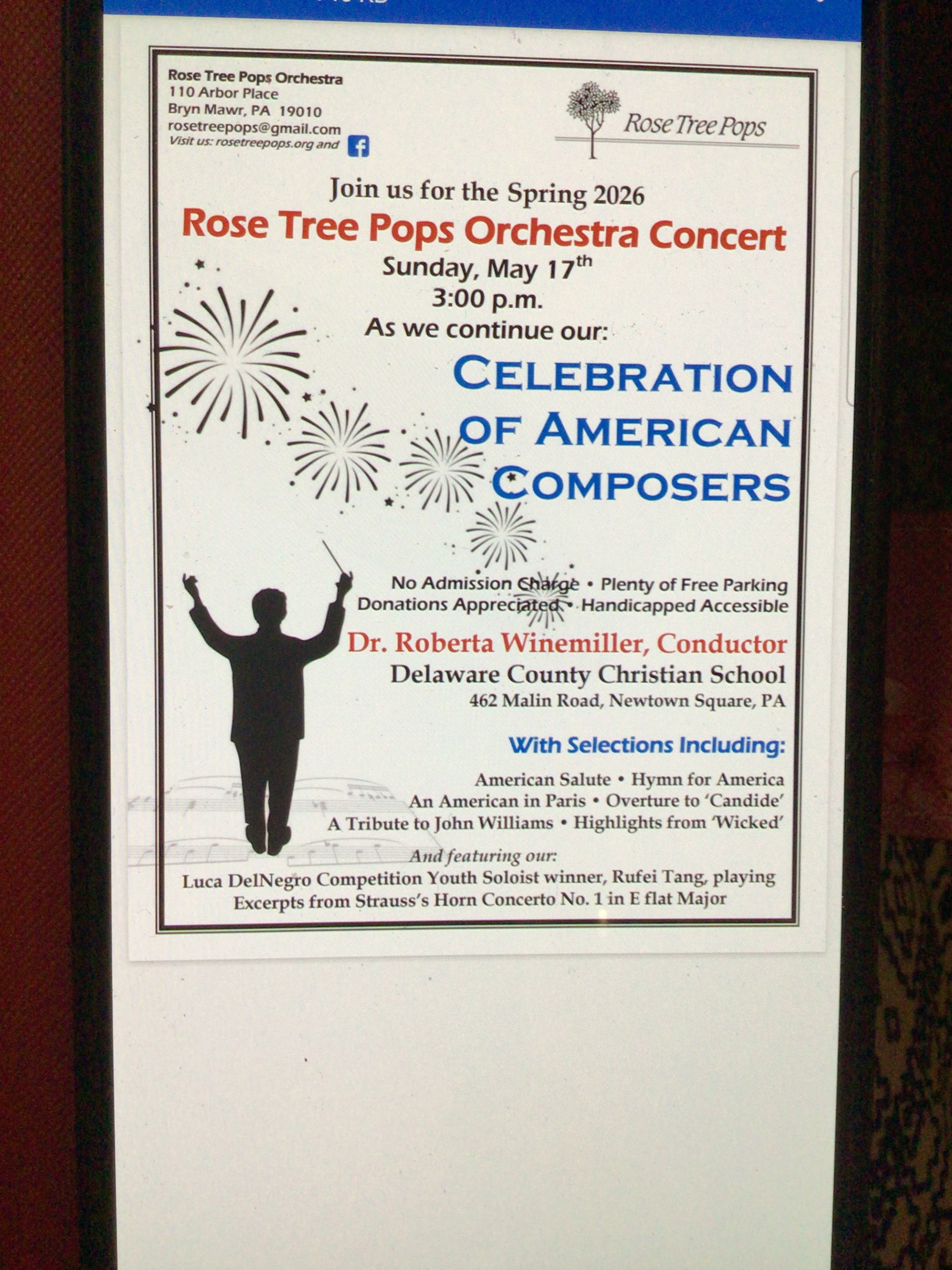 Spring 2026 Rose Tree Pops Orchestra Concert