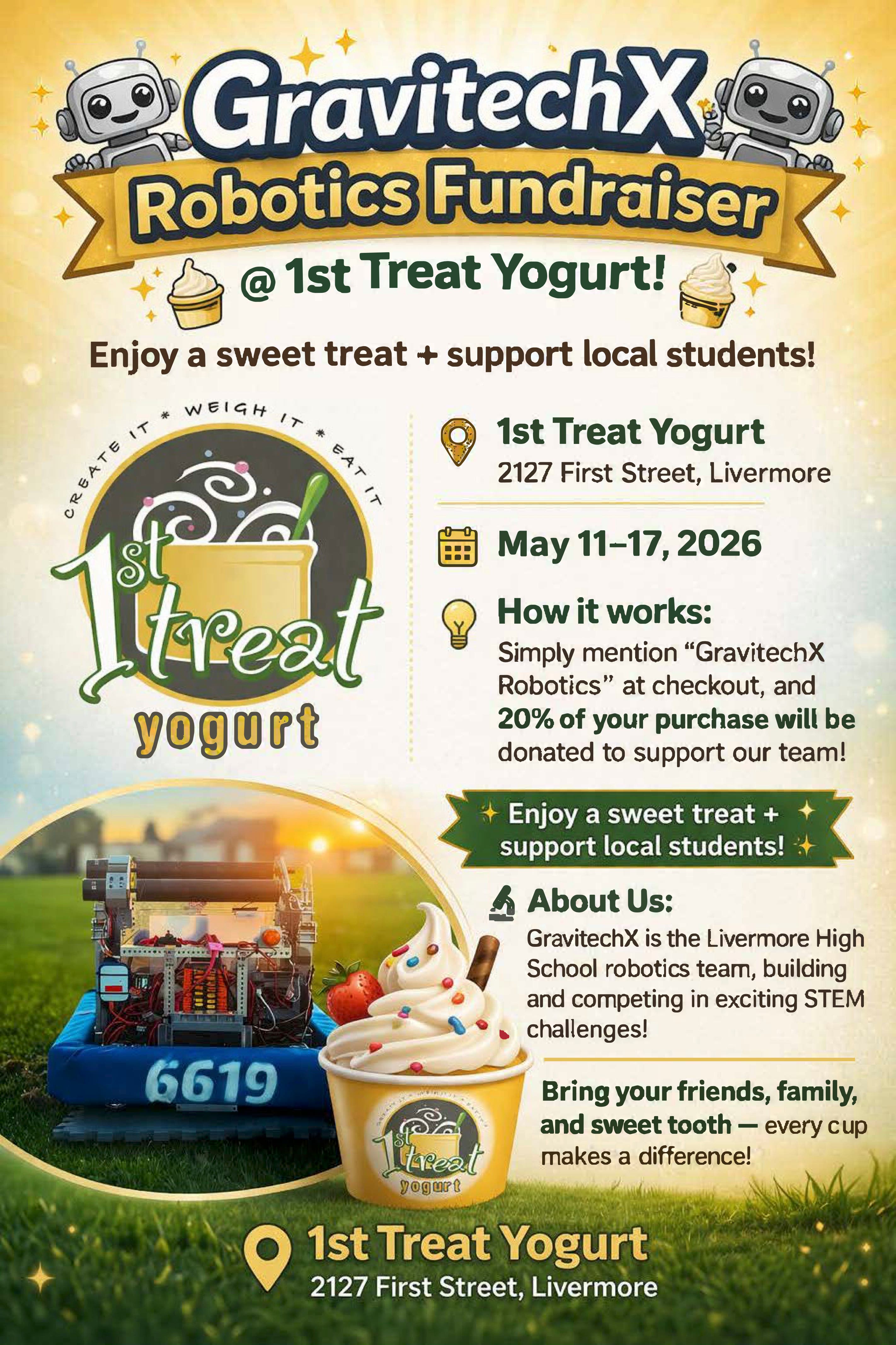 LHS GravitechX Robotics fundraiser at 1st Treat Yogurt