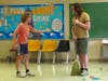 Keegan Haack (Charlie Bucket) rehearses withEvan Schmidlin  (Willy Wonka) during a recent rehearsal for Spotlight Players' Roald Dahl's Charlie and the Chocolate Factory, opening August 7 in Matawan.