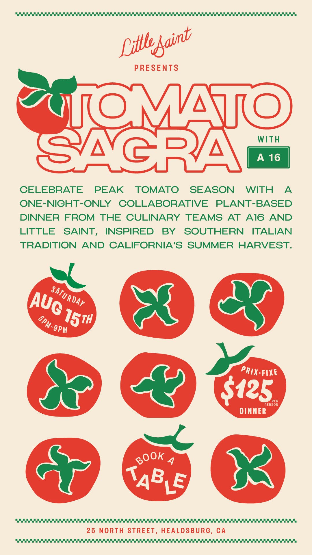 Tomato Sagra: One-Night-Only Plant-Based Dinner with Little Saint & A16