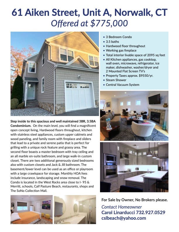 3Bed, 3.5BA Silver Ledge Townhouse, desirable West Rocks area, $775,000