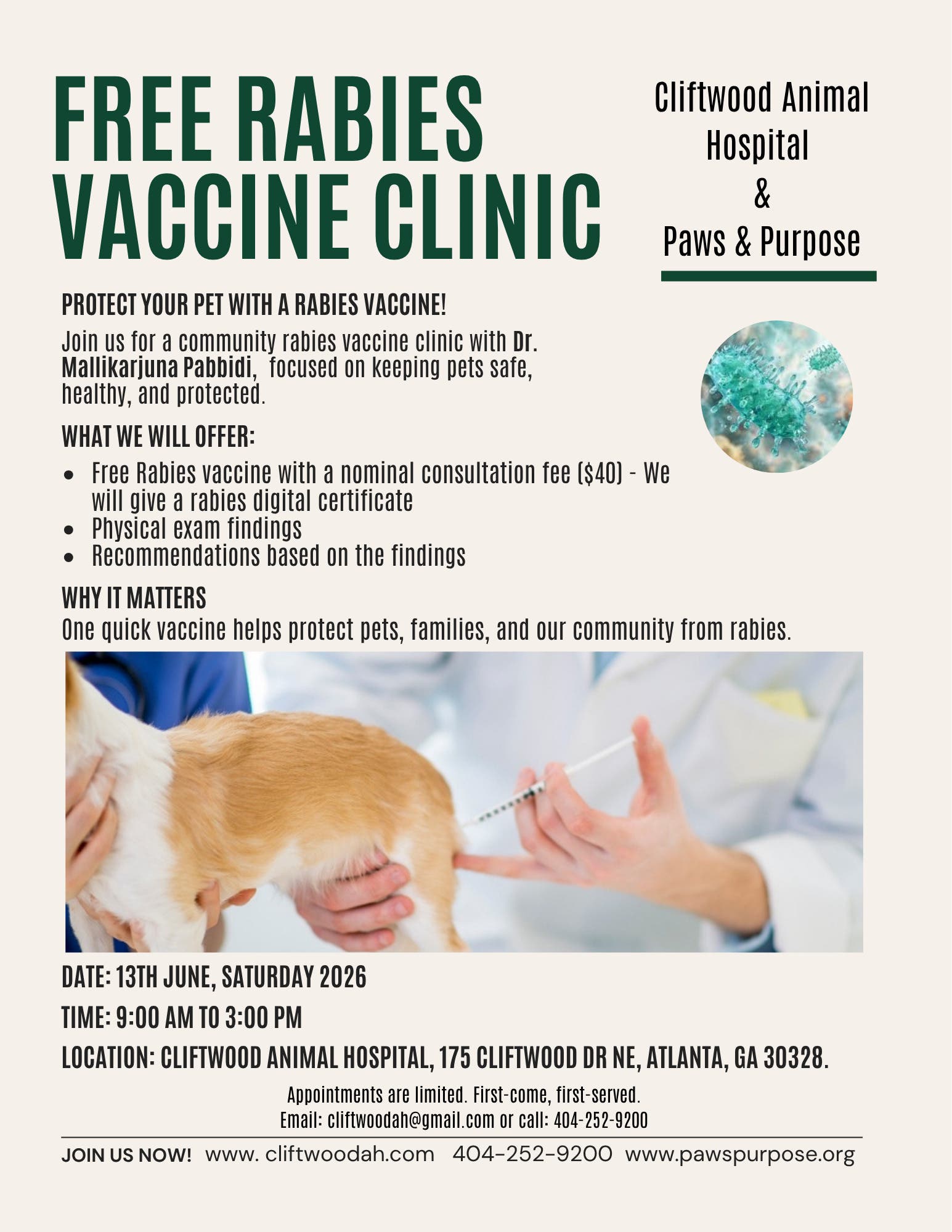 🐾 FREE Rabies Vaccine Clinic — Sandy Springs!