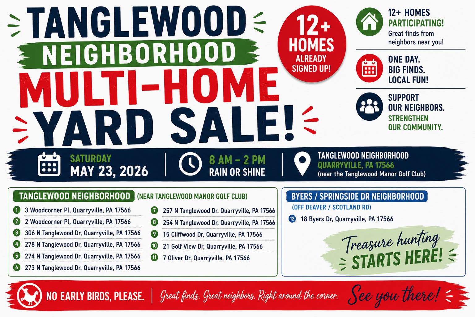 Tanglewood Community Yard Sale 5/23 8-2pm Quarryville Pa
