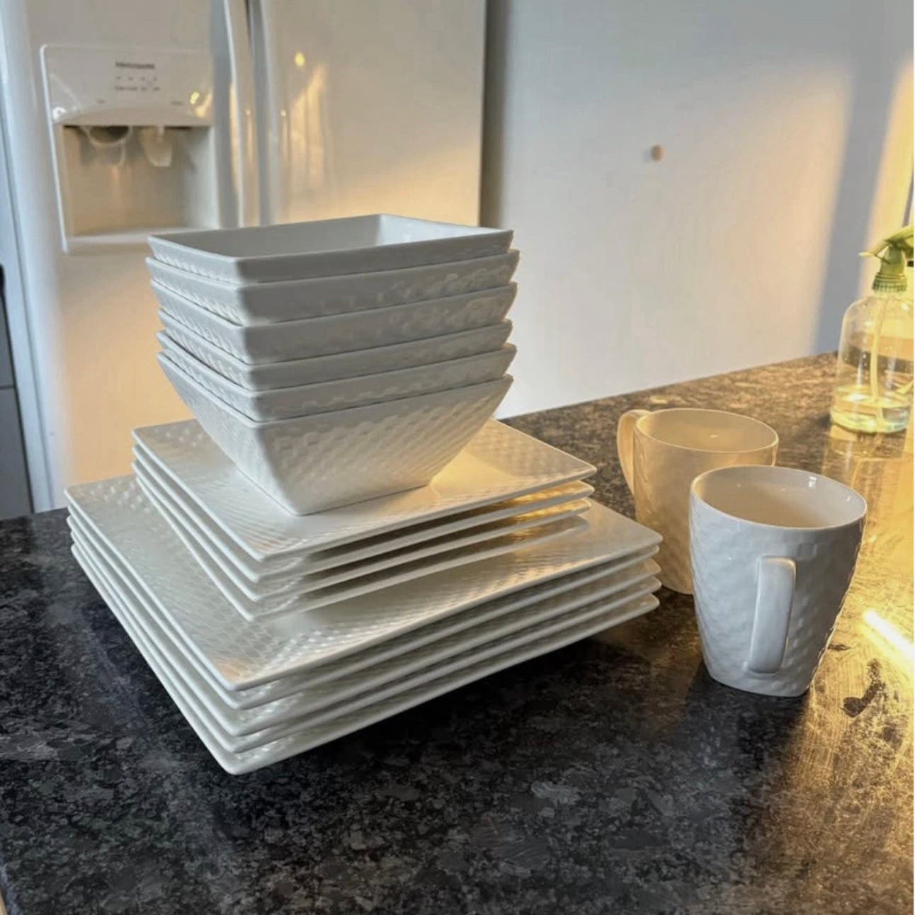 La Rochelle Basketweave 17-Piece White Porcelain Dinnerware Set - $49.99 OBO