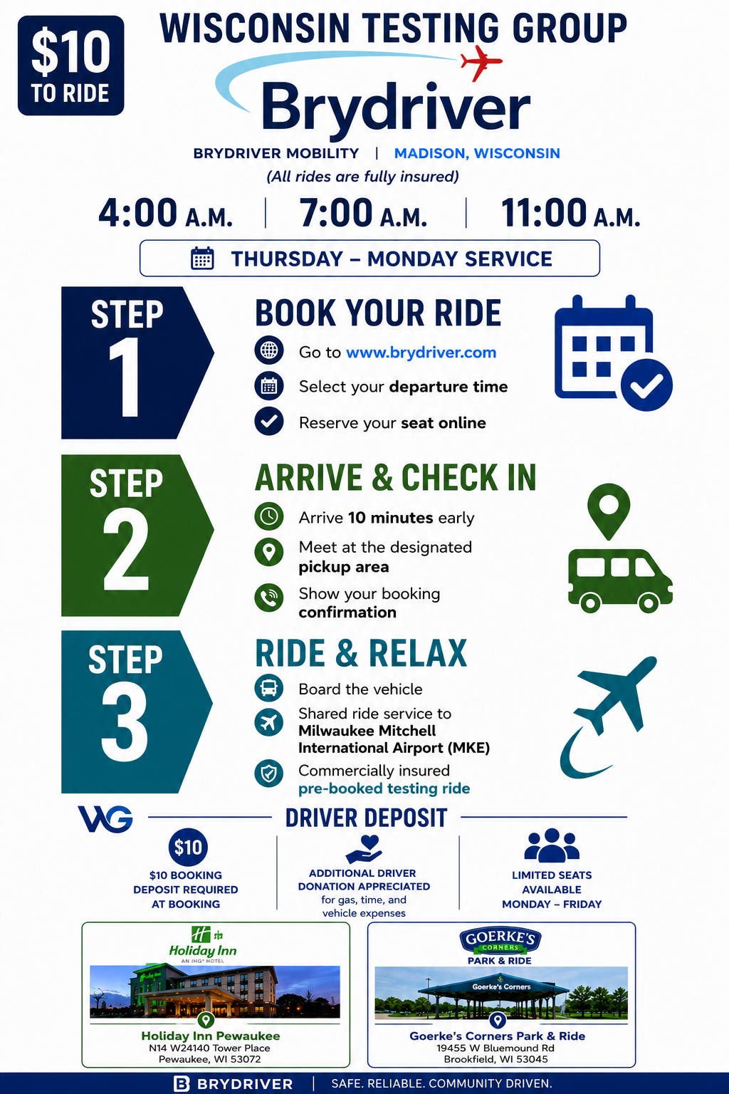 Rides to MKE $10
