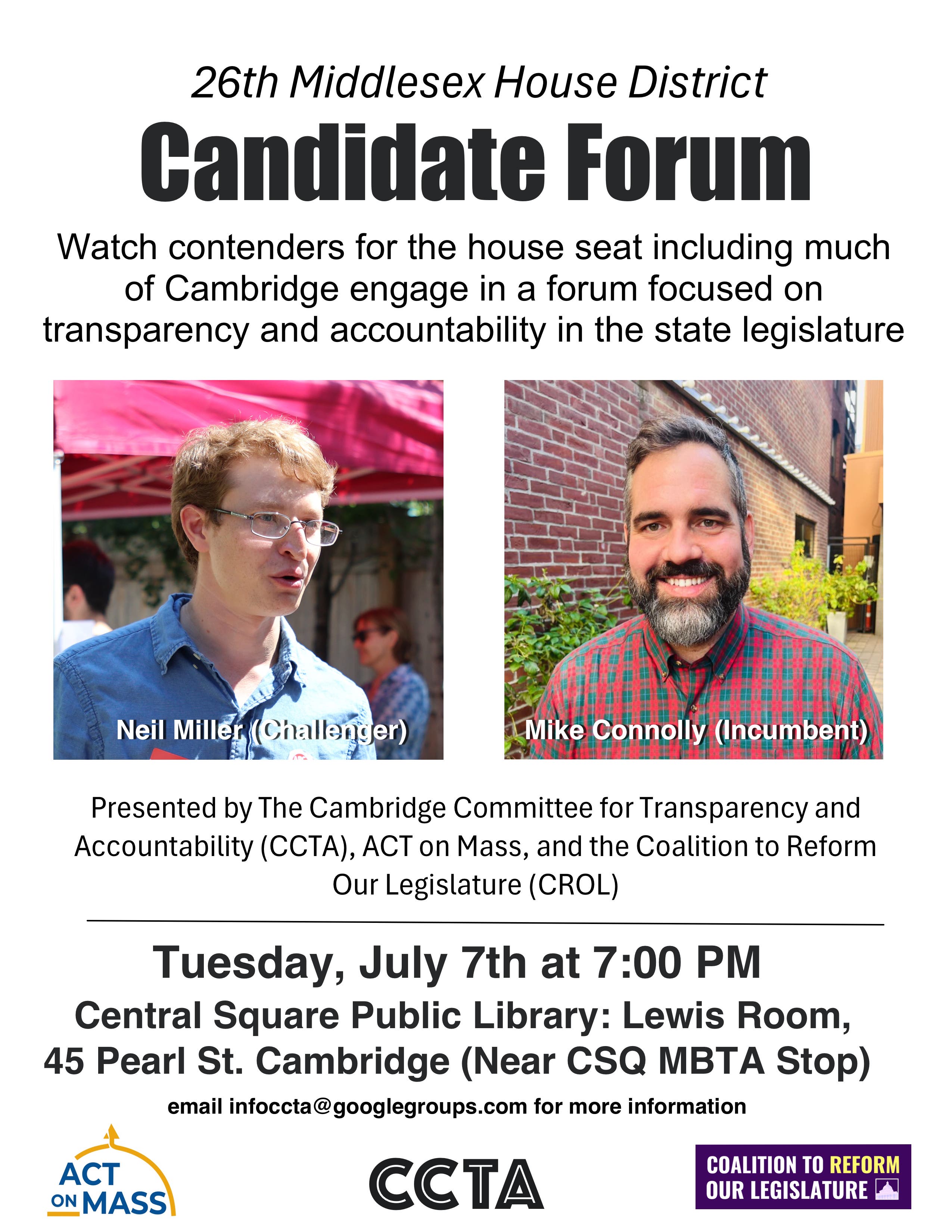 26th Middlesex House District Candidate Forum
