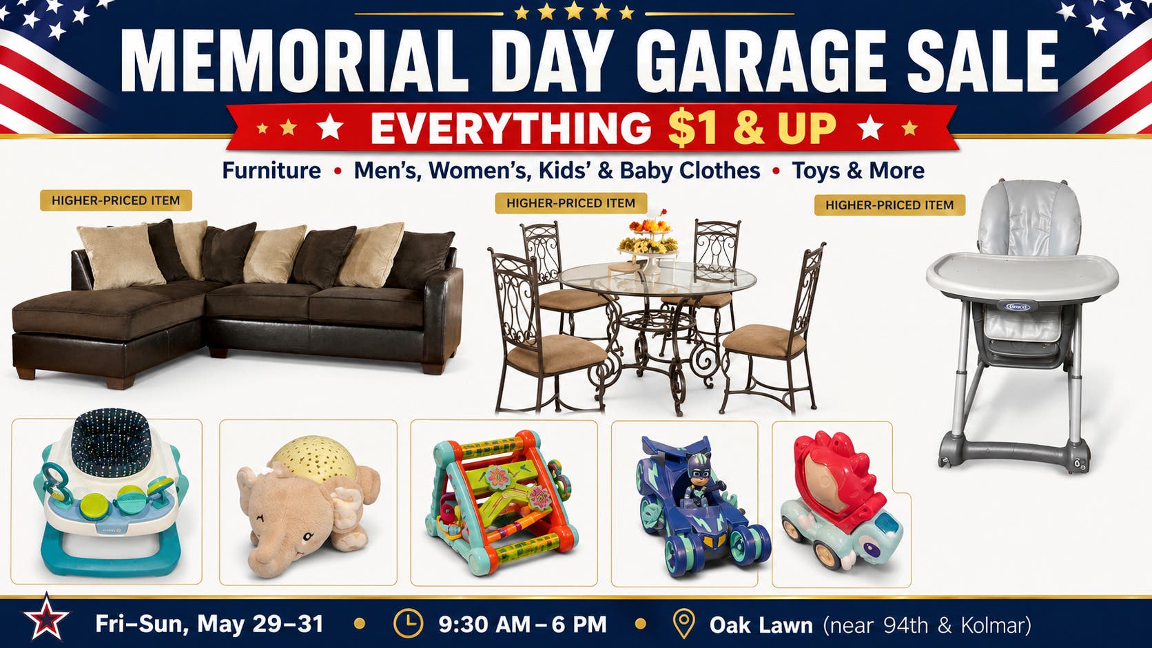 Post-Memorial Day Garage Sale – Oak Lawn, IL | Fri-Sun May 29-31 | Everything $1 & Up!