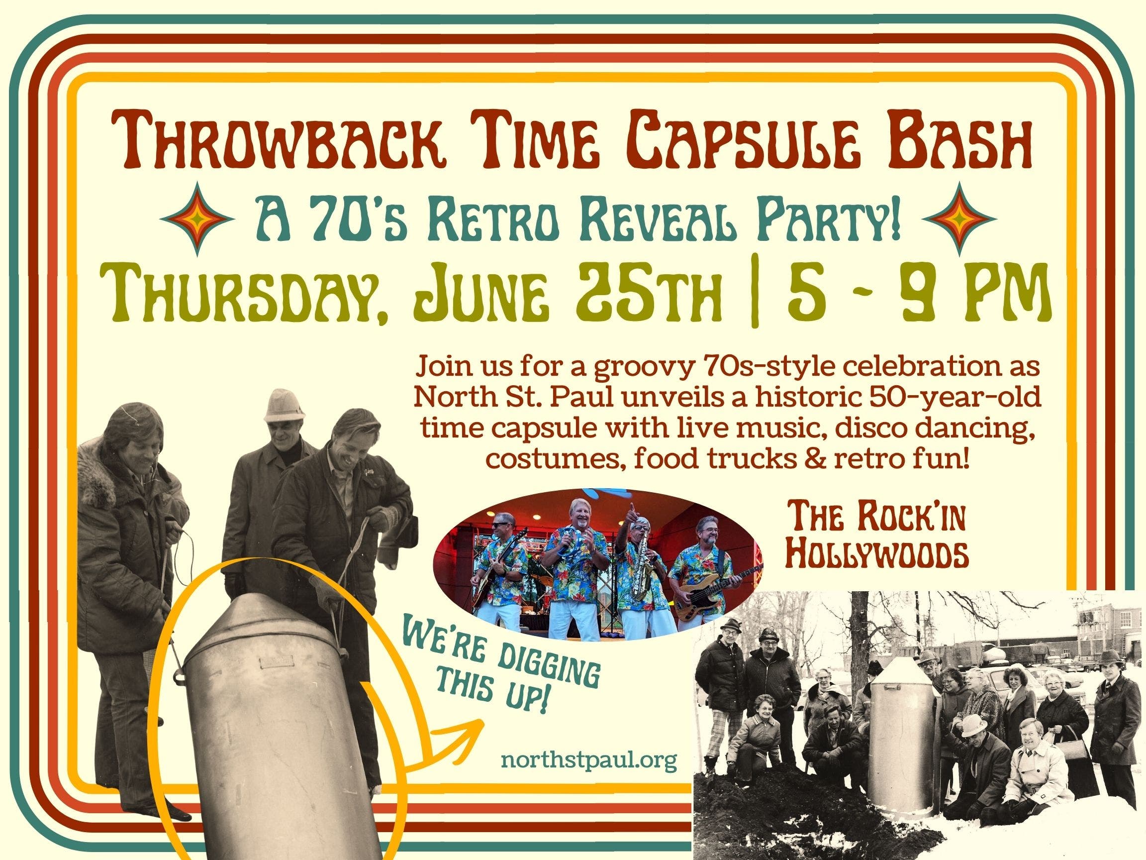 Throwback Time Capsule Bash: A 70s Retro Reveal Party with the Rockin' Hollywoods!