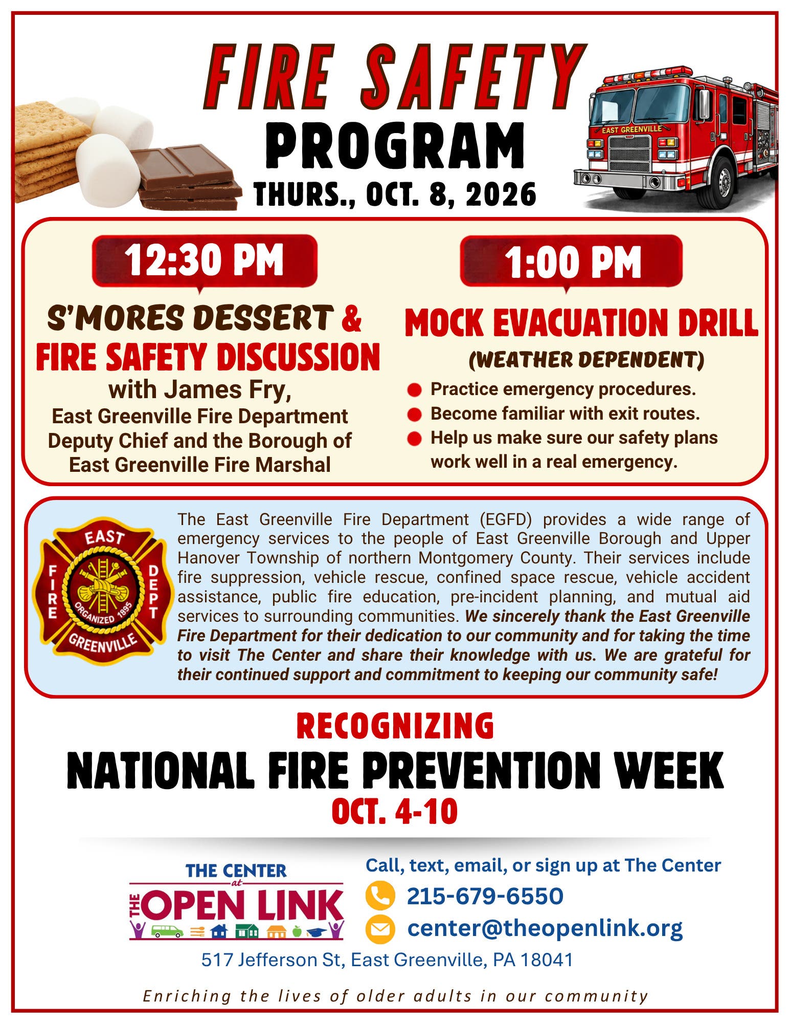 S'mores Dessert & Fire Safety Discussion and Drill