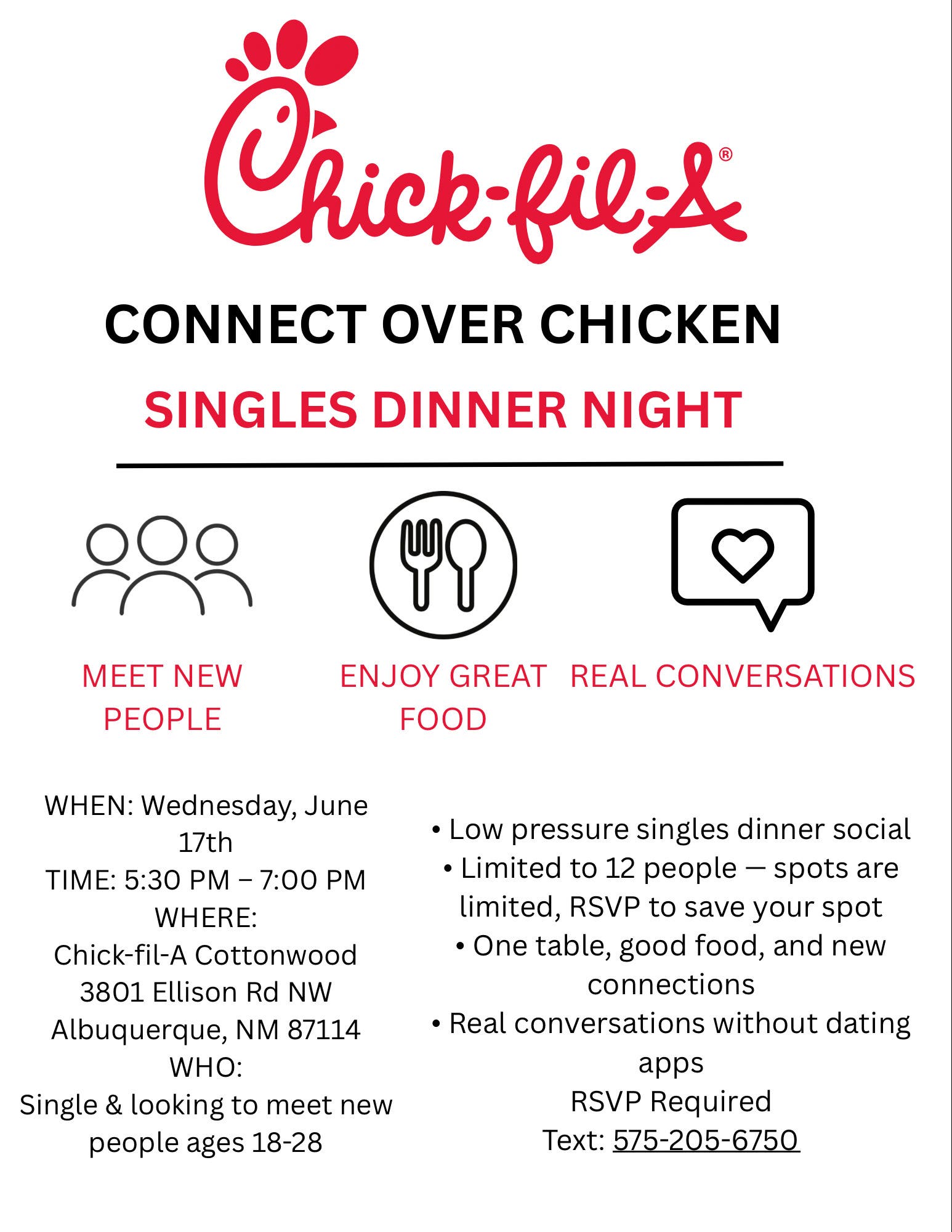 Connect Over Chicken Singles Dinner Night