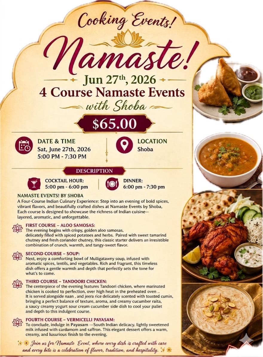 Shoba’s Indian cooking class ‘Namaste Events’