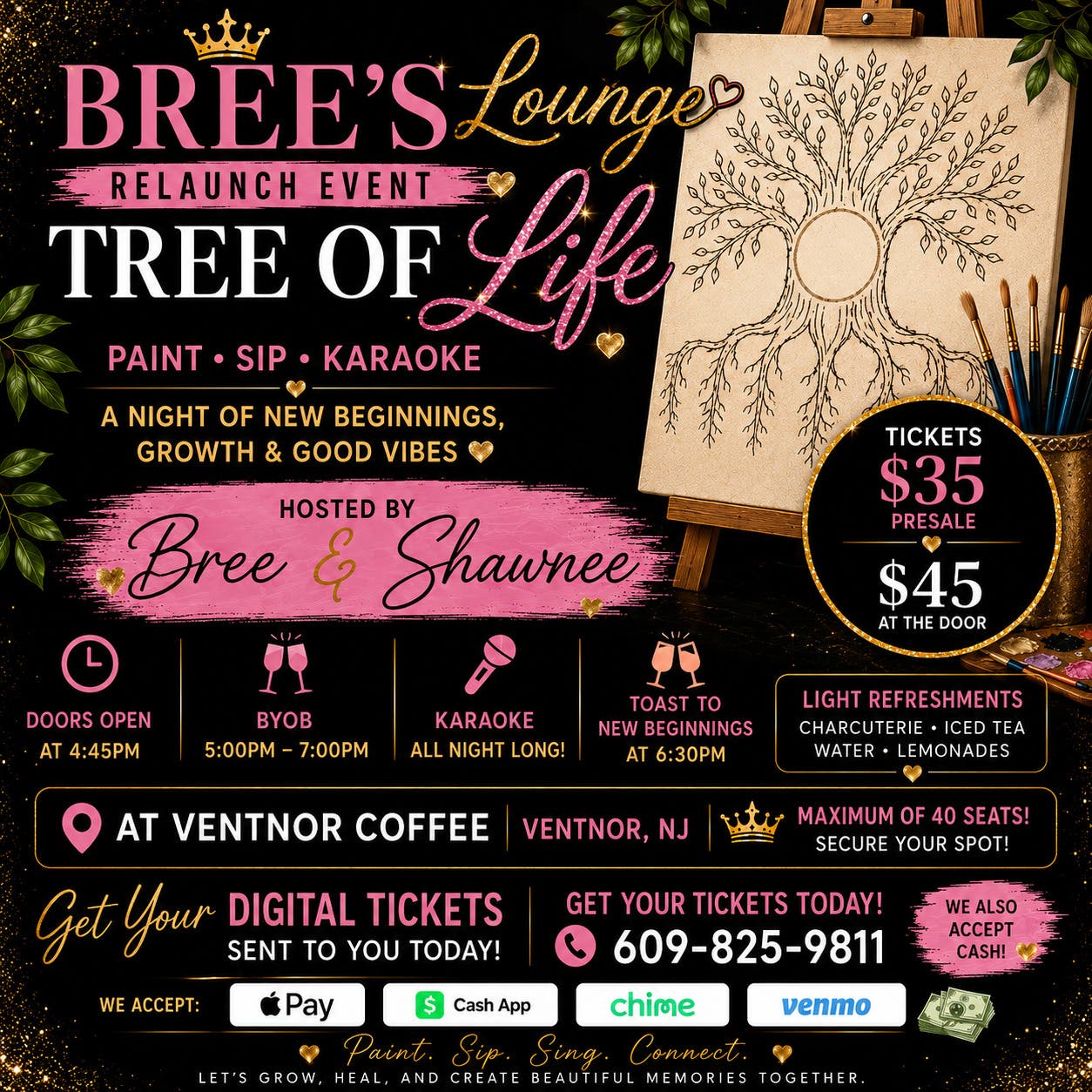 🌳 Bree’s Lounge Relaunch: Tree of Life Paint, Sip & Karaoke Night✨