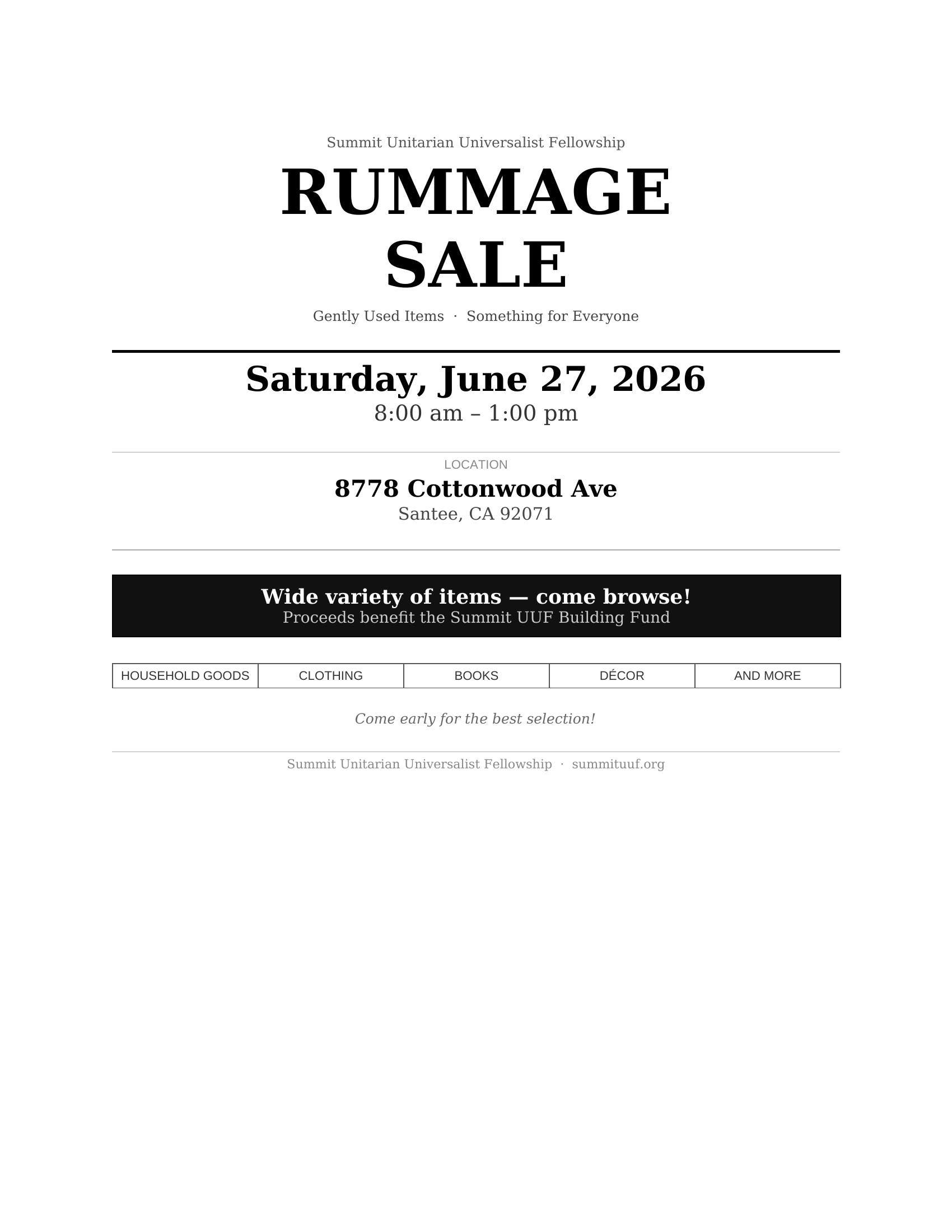 Rummage Sale -- Large Variety!