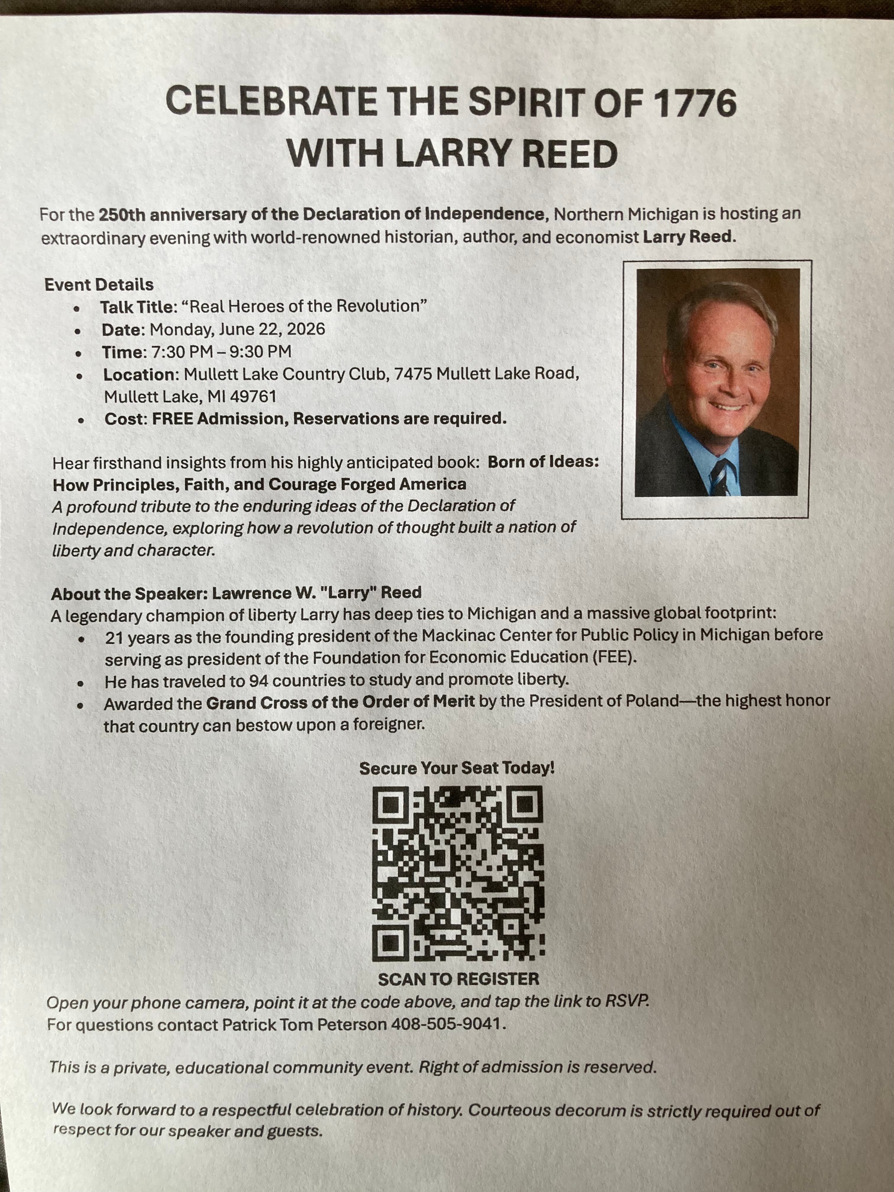 Celebrate the Spirit of 1776 with Larry Reed