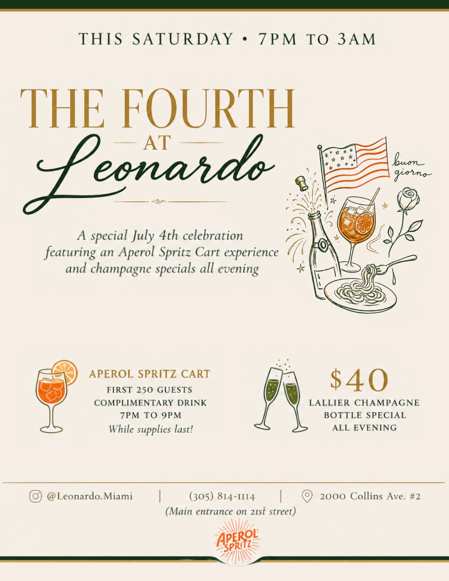 Celebrate the Fourth of July at Leonardo with Free Spritz for First 250 Guests
