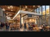 A rendering of an interior dining space in the residence hall.
