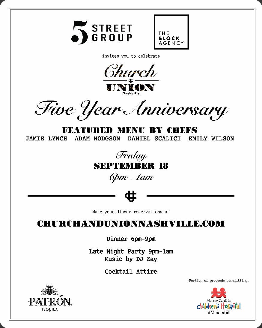 Church & Union Five Year Anniversary 