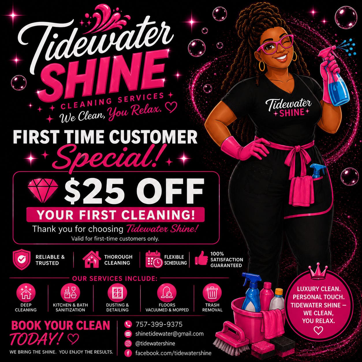 ✨ Tidewater Shine Cleaning Services – $25 OFF Your First Cleaning! 🧼
