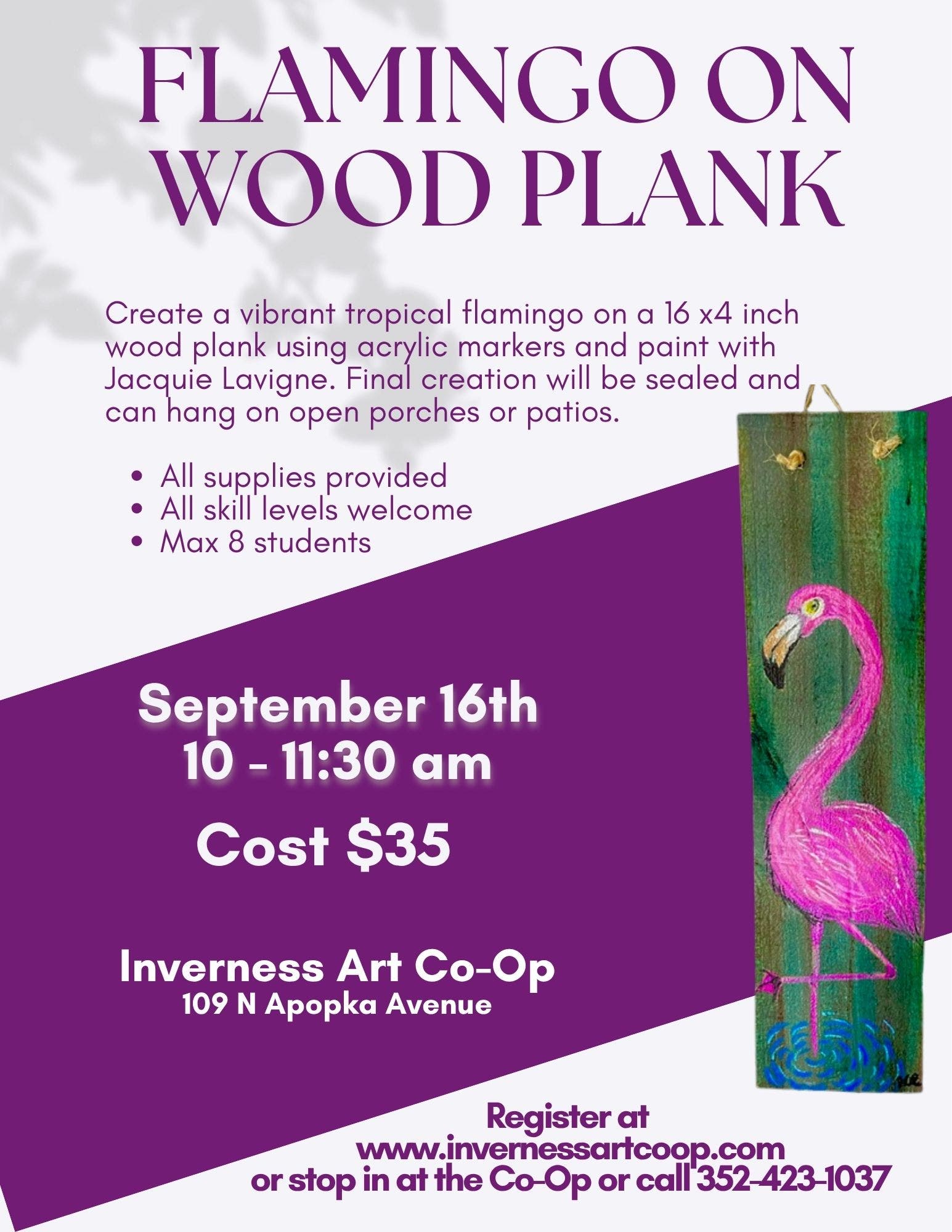 Flamingo On Wood Plank