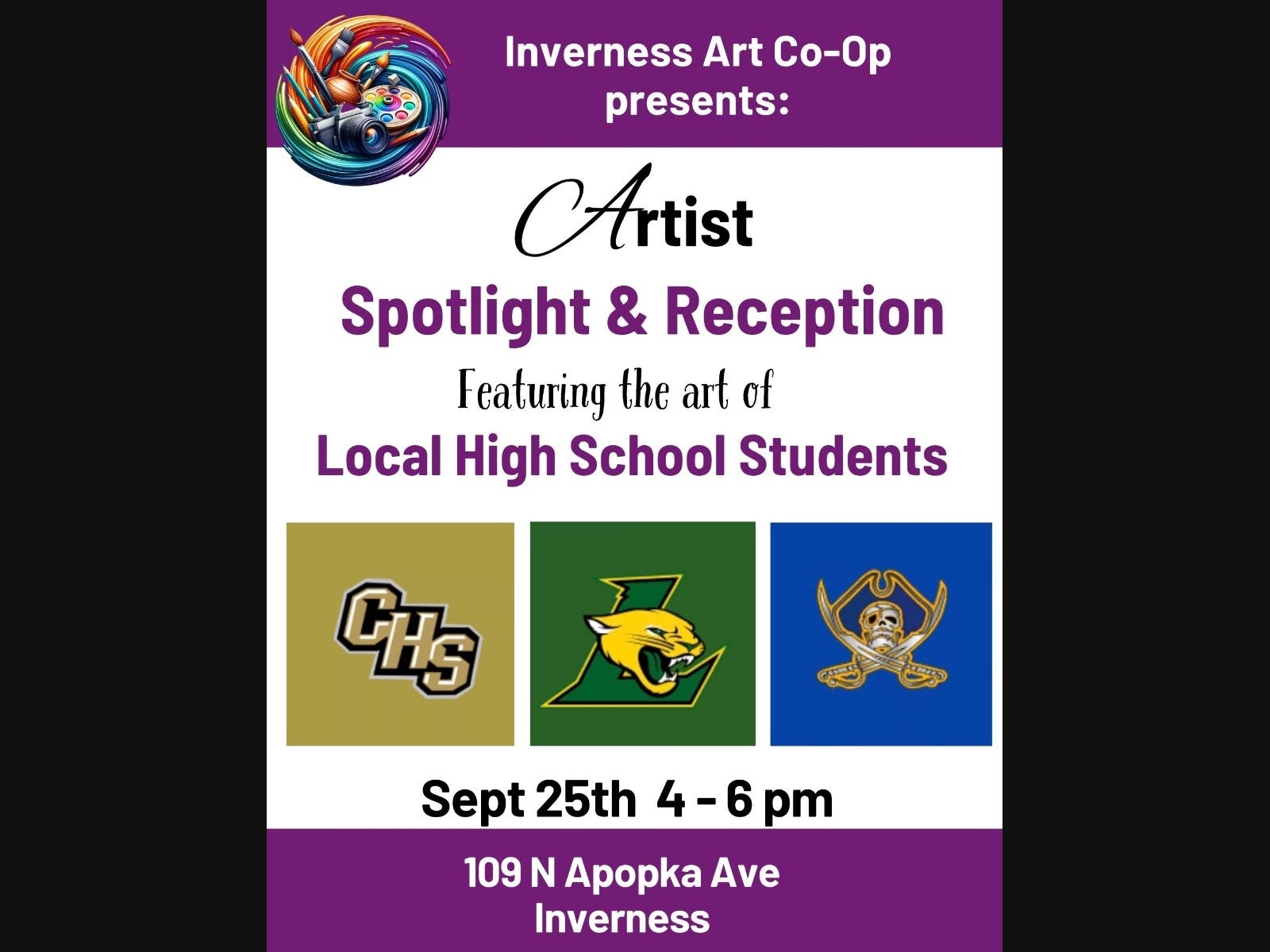 Citrus County High Schools and the Inverness Art Co-Op are proud to present a dynamic new exhibition spotlighting the exceptional talent of Citrus County’s young artists.