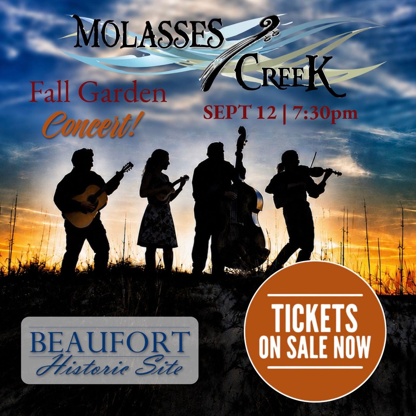 Fall Garden Concert at the Beaufort Historic Site with the Molasses Creek Band of Ocracoke Island!
