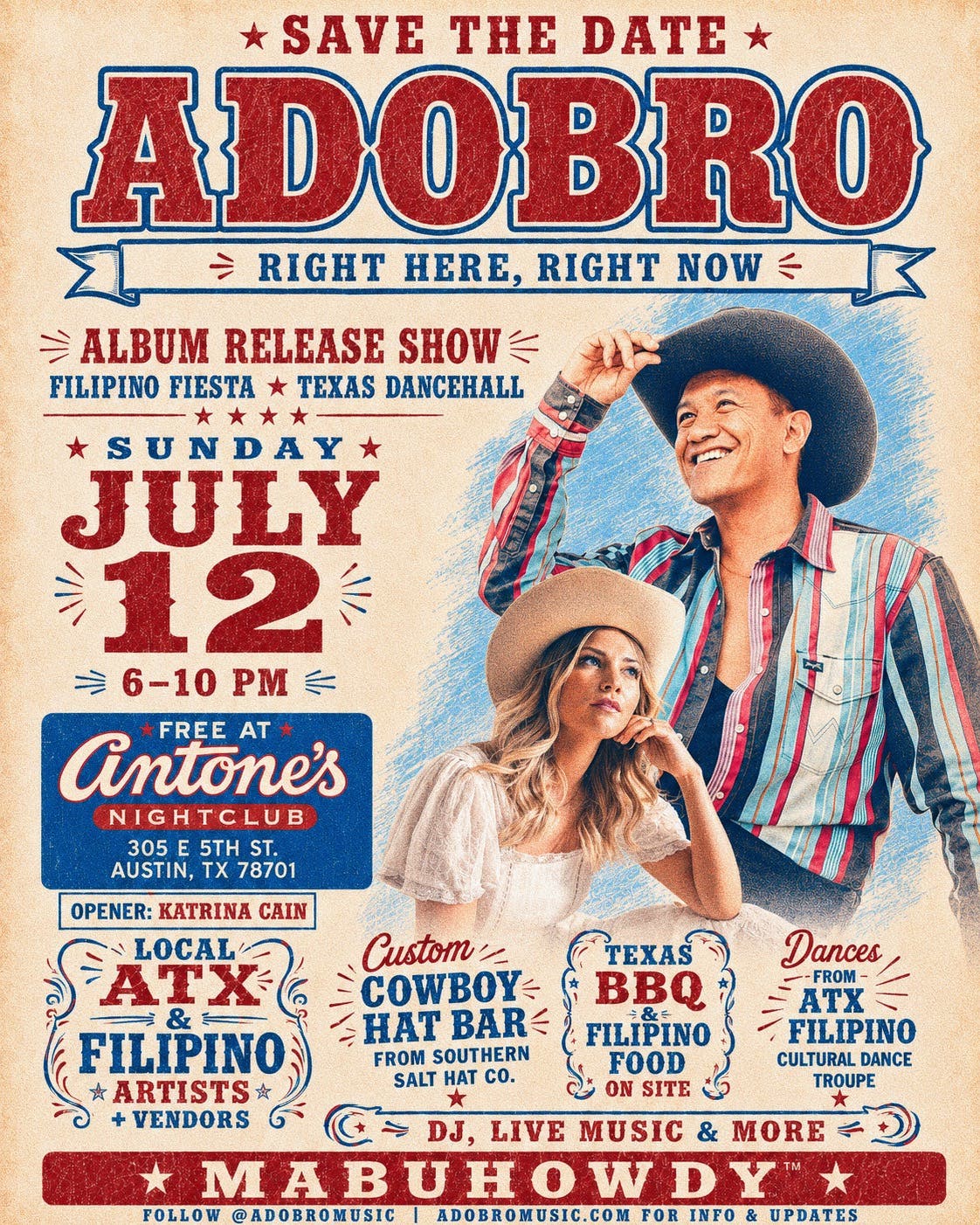 Adobro’s Filipino-Fiesta-meets-Texas-Dancehall “Right Here, Right Now” Album Release Party on July 1