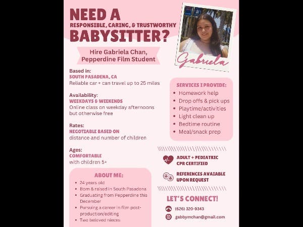 Gabriela Chan: Babysitter/Petsitter