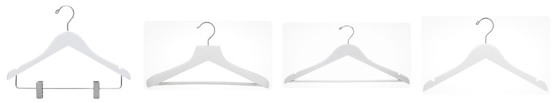 *NEW IN BOX* 4 STYLES 15” WHITE WOOD HANGERS for SHIRTS/DRESSES/PANTS/SKIRTS/COATS